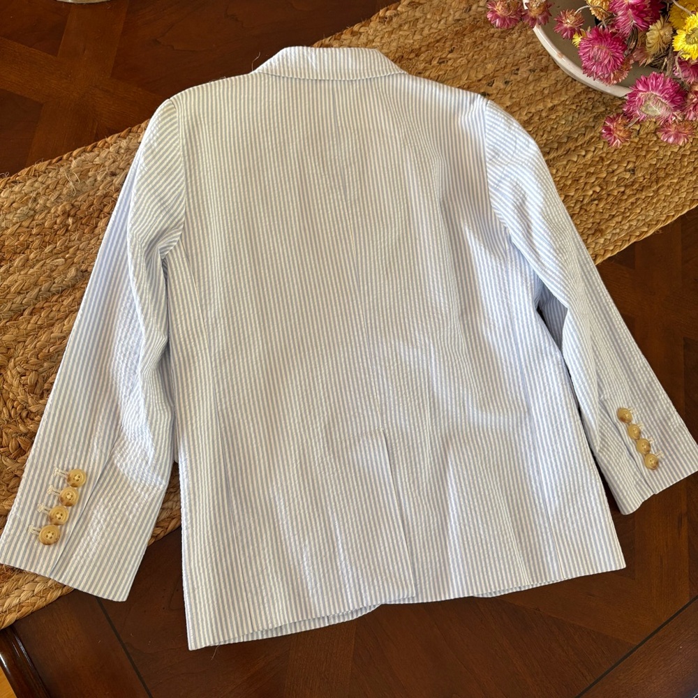Kids Polo Ralph Lauren Seersucker Light Blue and White Striped Jacket - Picture 2 of 5